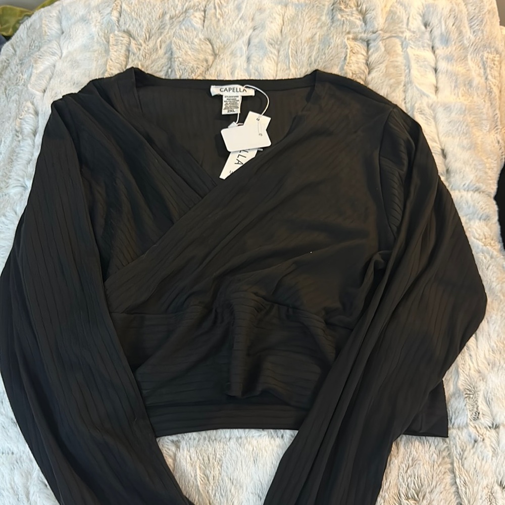 Plus Size Long Sleeve Wrap Top